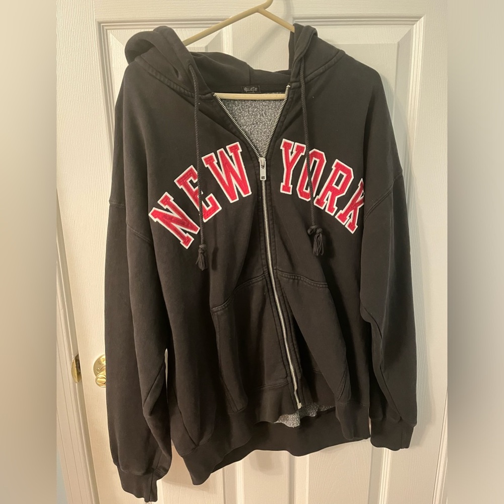 Brandy Melville Black New York Zip Up Hoodie